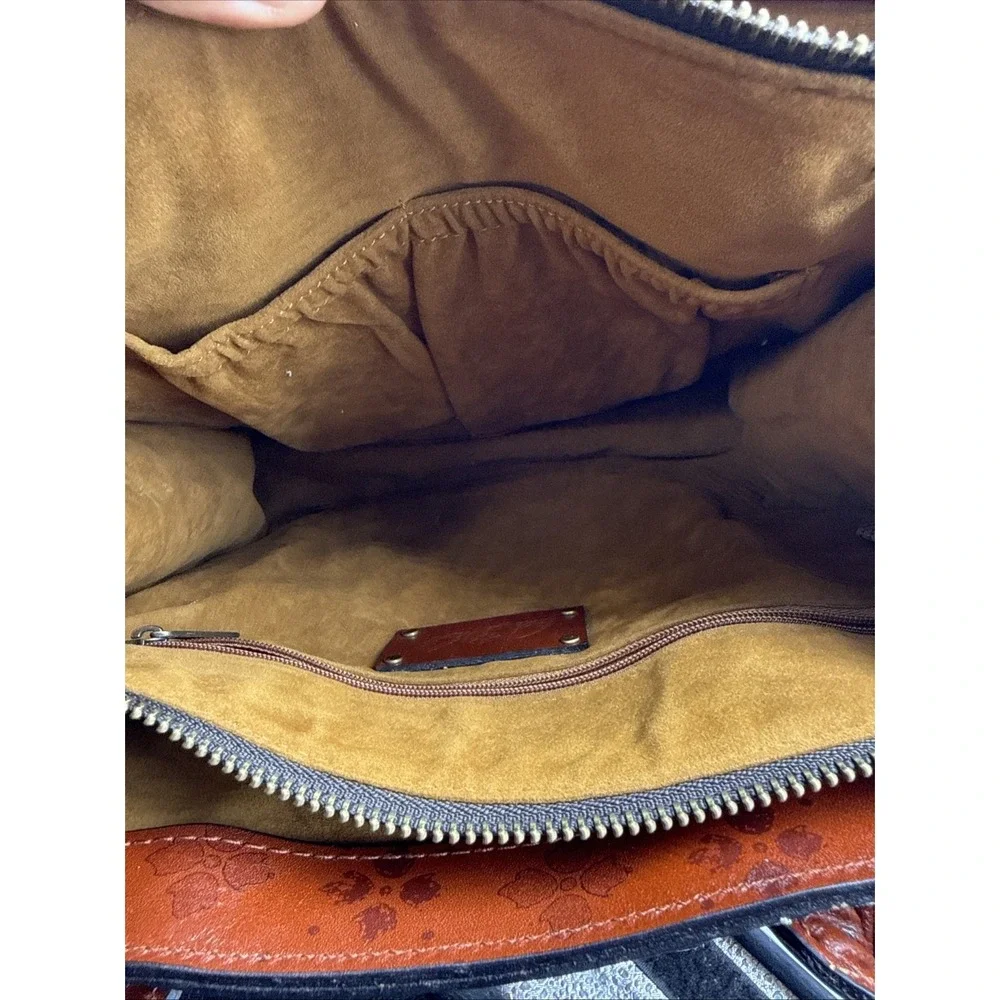 Patricia Nash Brown Leather Tote Crossbody AOP Signature Floret Embossed Bag